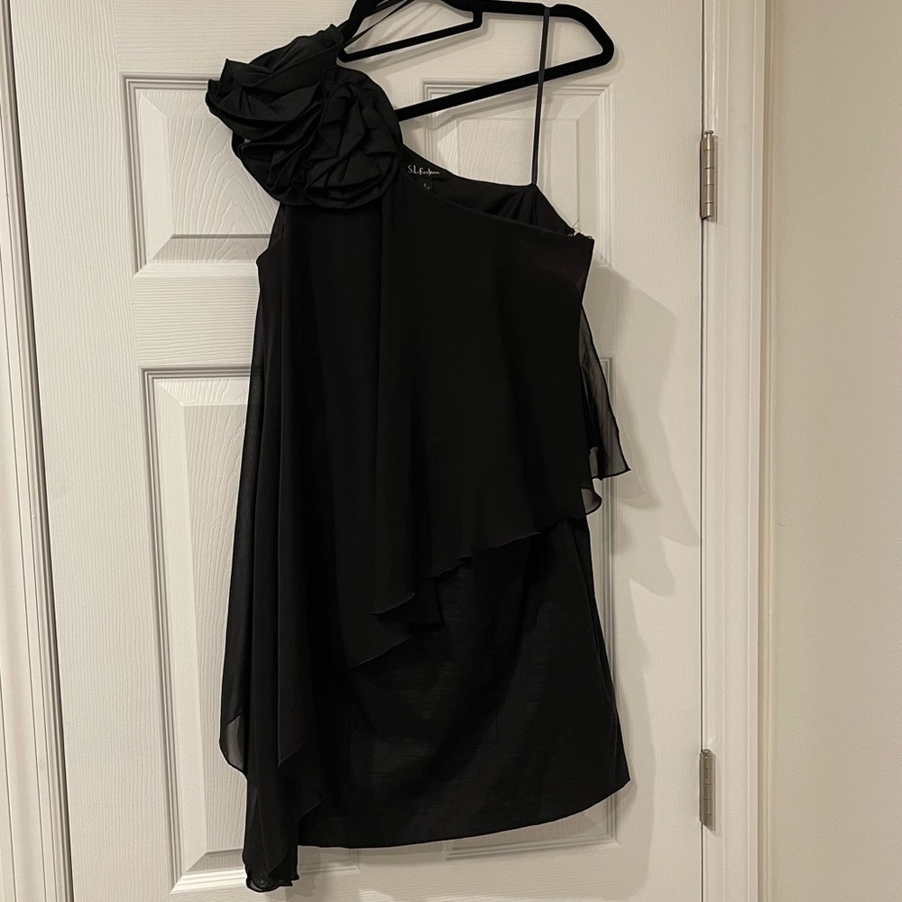 S.L Fashions,Black, One Shoulder, Mini Dress